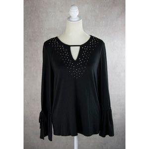 Adrianna Papell Black Embellished Blouse L